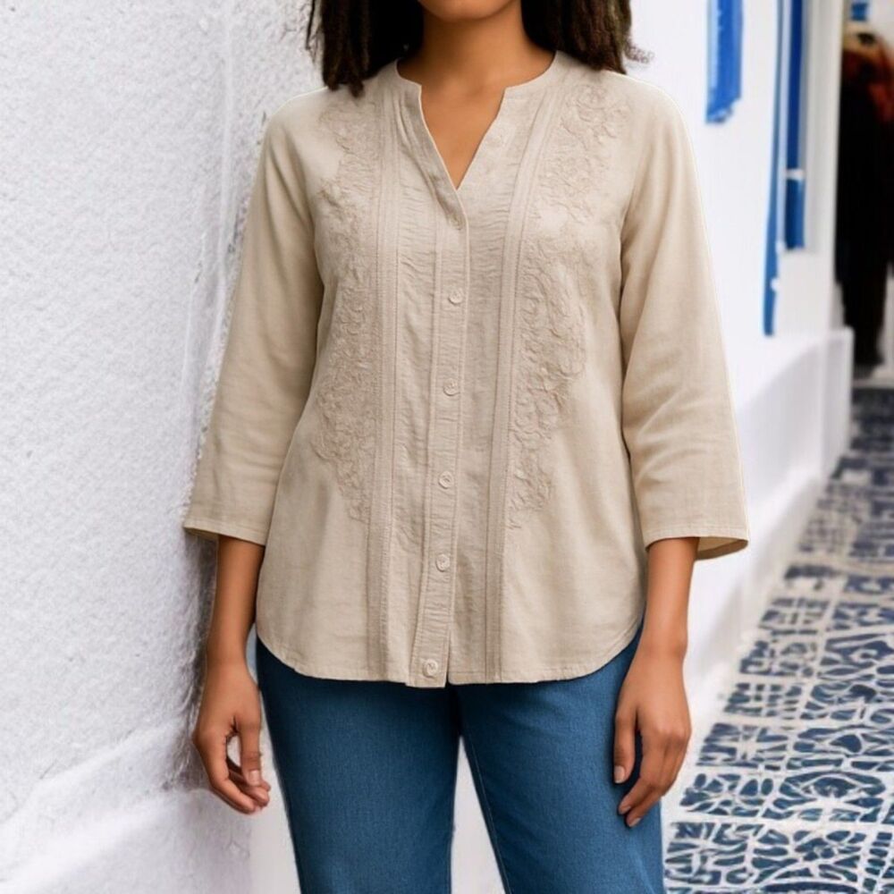 Solitaire Embroidered Button Down Shirt - image 1